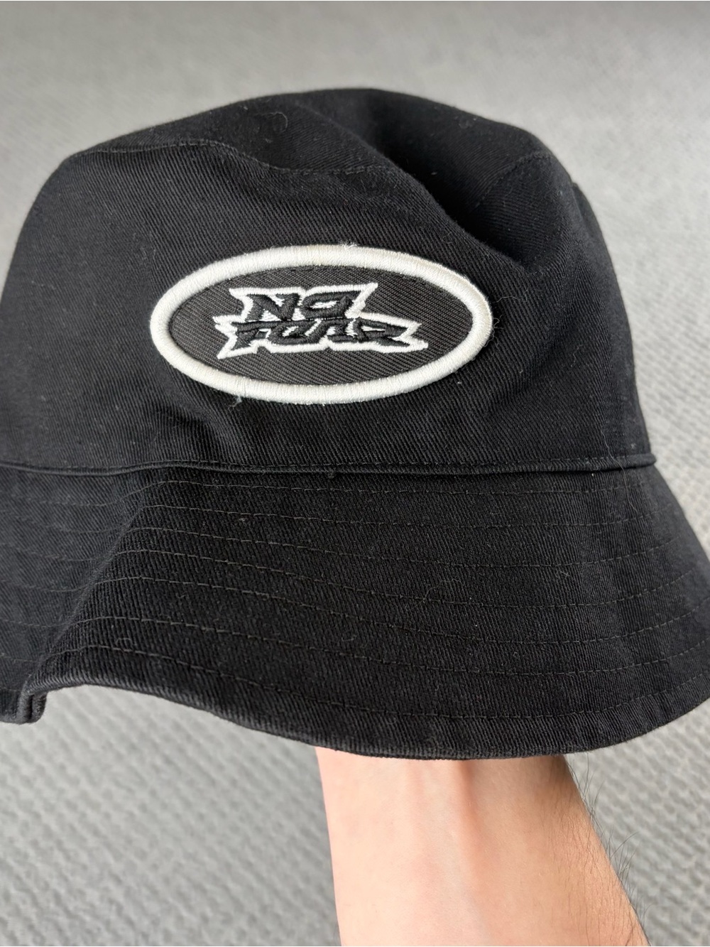 Black Bucket Hat with White Logo Embroidery - Men Accessories